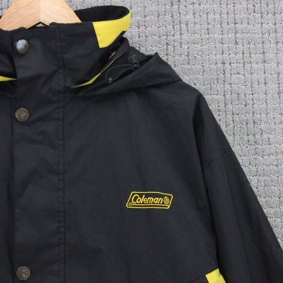 Coleman Jacket Mens Large L Black/Yellow Rain Hooded Outdoor Camping Polyester - Picture 2 of 9